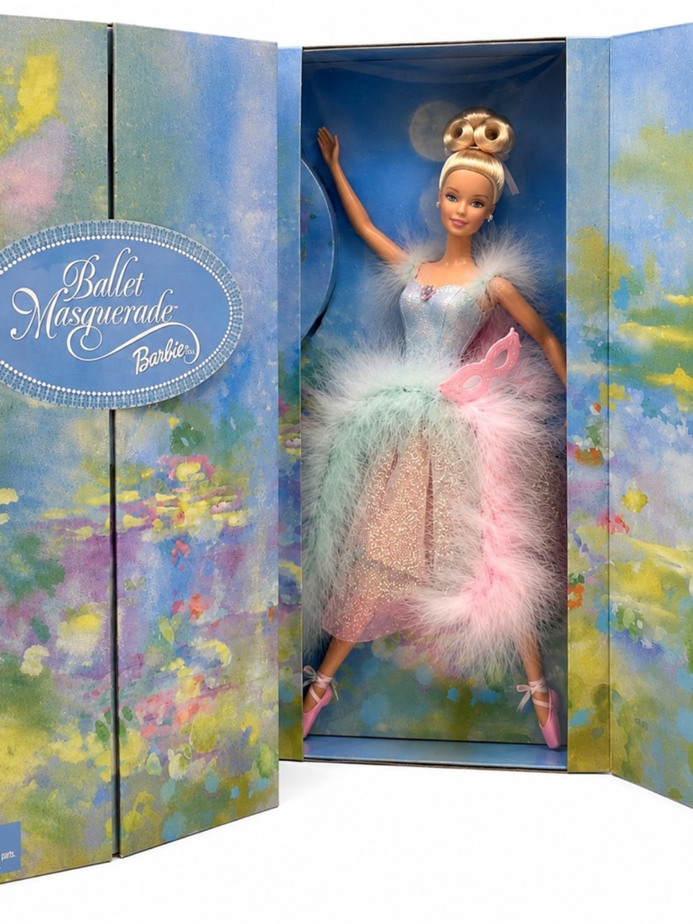 Barbie Ballet Masquerade Box Art in Pastel Blue, Pink & Mint